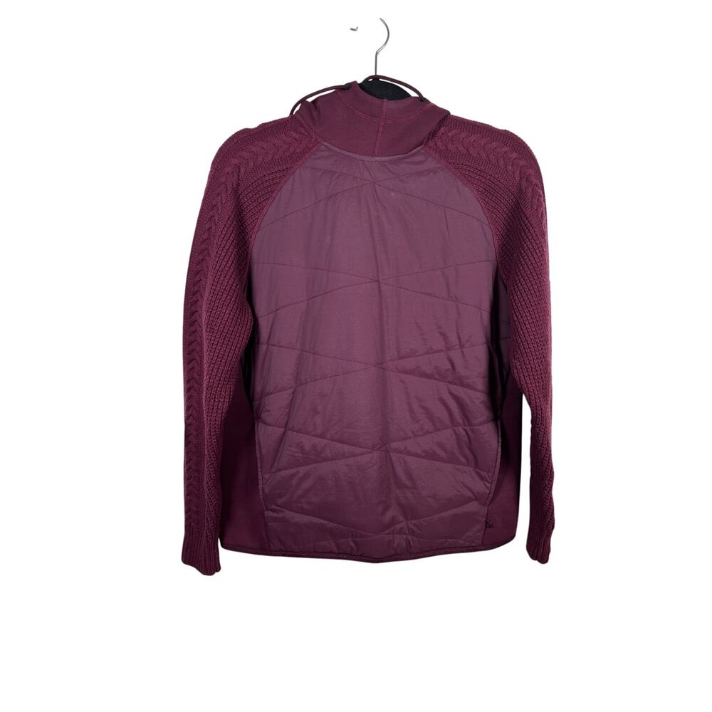 Kari Traa Hooded Sweater Womens S Burgundy Red Quilted Front Cable Knit Sleeves